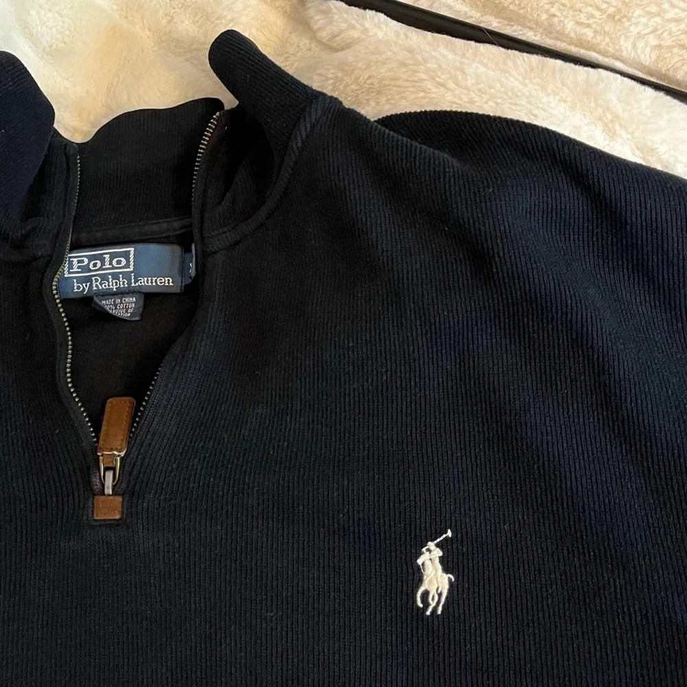 Vintage 80s Polo Ralph Lauren Unisex XL Navy Blue White Logo 1/4 Zip Pullover
